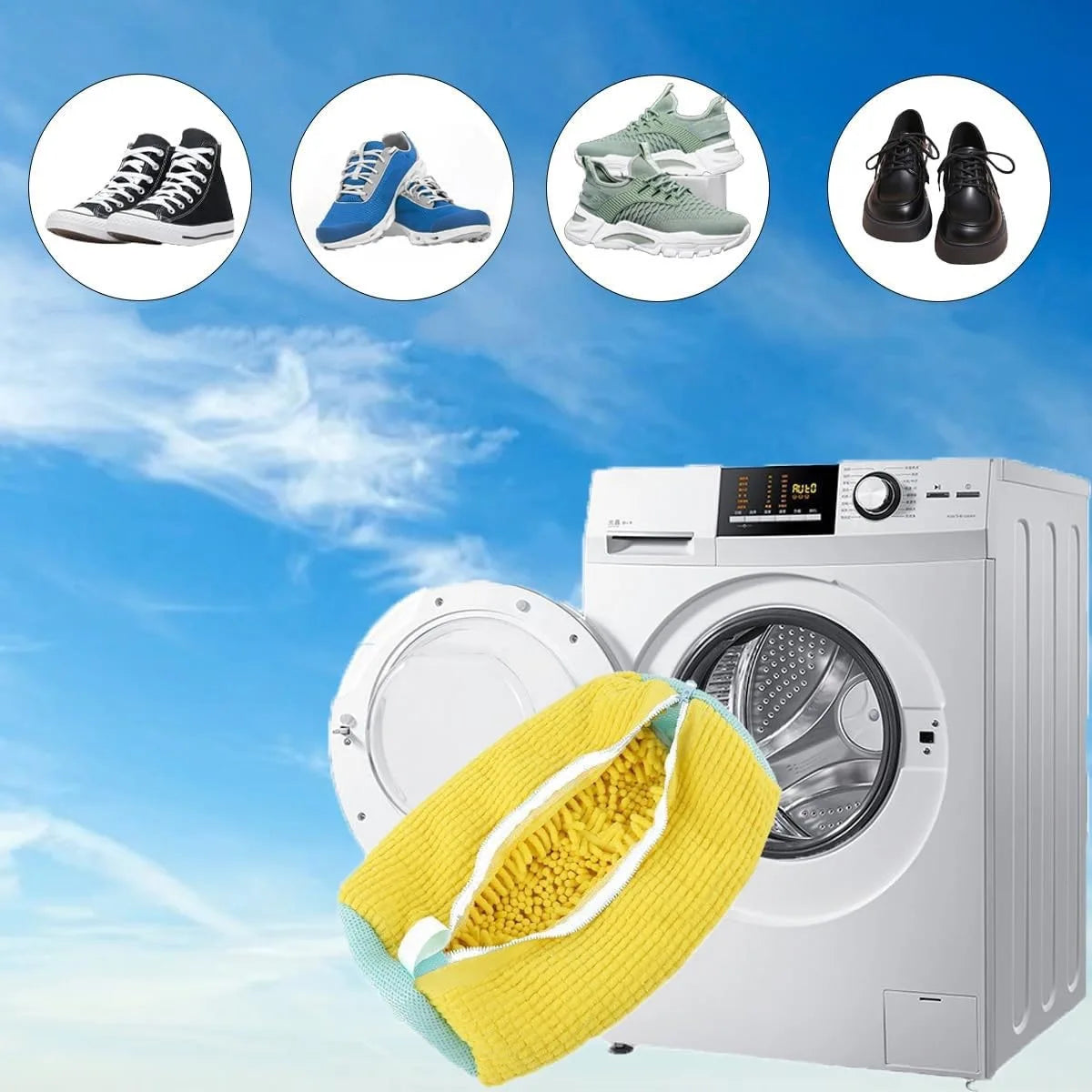 New Durable Shoe Washing Machine Bag for All Shoe Types-Yellow ,Ideal for Sneakers and Casual Shoes,Laundry Wash Bag