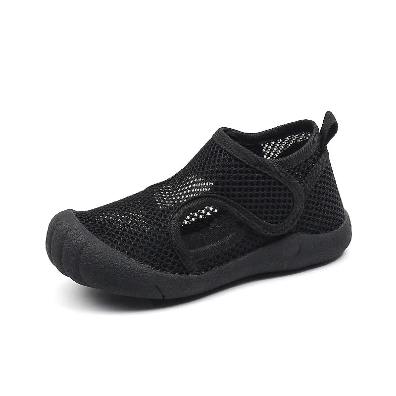 Kinder Sommer Sandalen Air Mesh Sportliche Freizeit Jungen Mädchen Freizeitschuhe Klettverschluss Rutschfeste Schwarz Weiß Kinder Sneaker 21-30