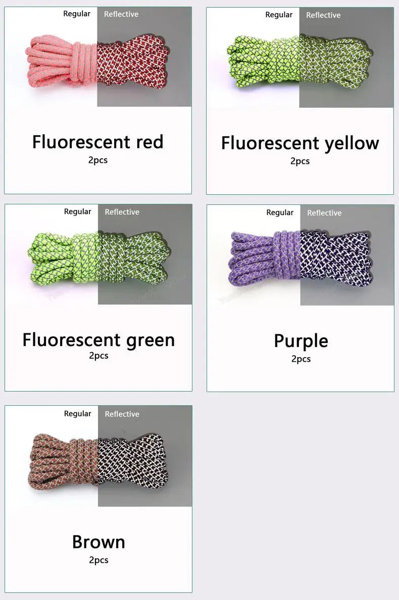 Rainbow Reflective Shoelaces Quality Sneakers Shoelaces Round Laces for Shoes Diameter 0.4cm 100/120/140/160cm 1Pair Shoestrings