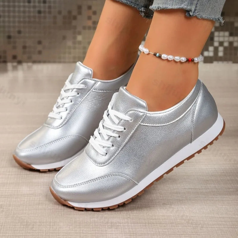 Fashion Low Top Casual Sports Single Shoes for Women's 2025 Autumn Versatile Comfortable Non Slip Wedge Heel Vulcanize Sneakers