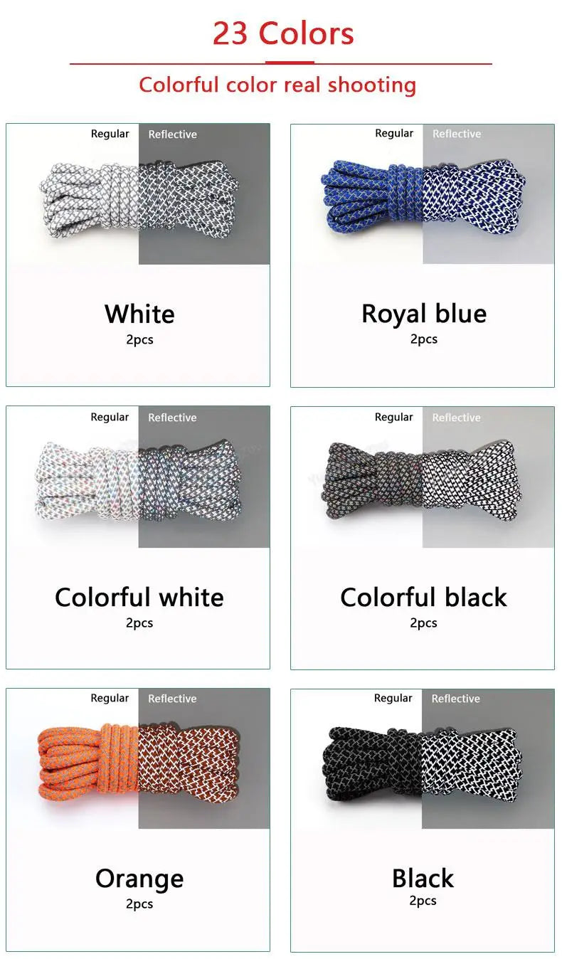 Rainbow Reflective Shoelaces Quality Sneakers Shoelaces Round Laces for Shoes Diameter 0.4cm 100/120/140/160cm 1Pair Shoestrings