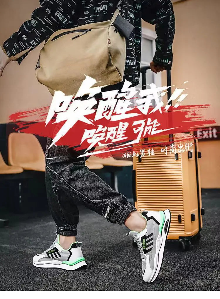Atmungsaktive Mesh Sportschuhe Koreanischer Modetrend Reise-Laufschuhe Legere Herren-Sneaker Flacher Absatz Kreuzschnallen-Design