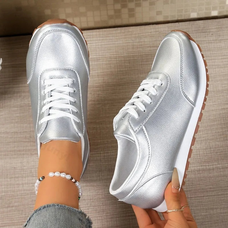 Fashion Low Top Casual Sports Single Shoes for Women's 2025 Autumn Versatile Comfortable Non Slip Wedge Heel Vulcanize Sneakers