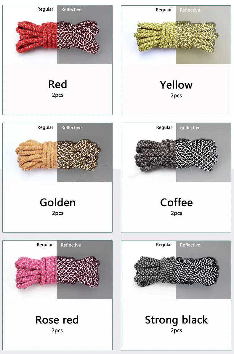 Rainbow Reflective Shoelaces Quality Sneakers Shoelaces Round Laces for Shoes Diameter 0.4cm 100/120/140/160cm 1Pair Shoestrings