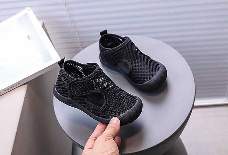 Kids Summer Sandals Air Mesh Sporty Leisure Boys Girls Casual Shoes Hook-loop Non-slip Black White Children Sneakers 21-30