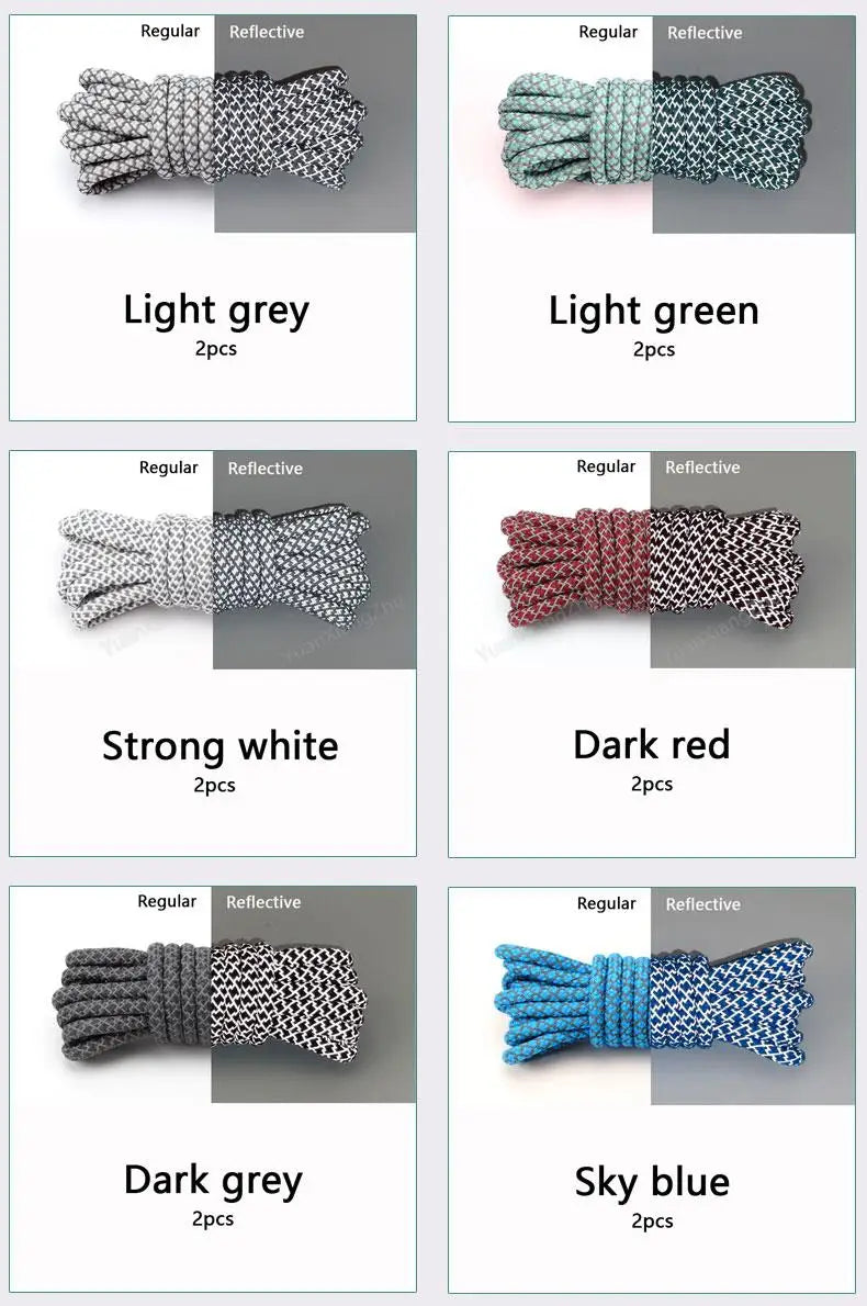 Rainbow Reflective Shoelaces Quality Sneakers Shoelaces Round Laces for Shoes Diameter 0.4cm 100/120/140/160cm 1Pair Shoestrings