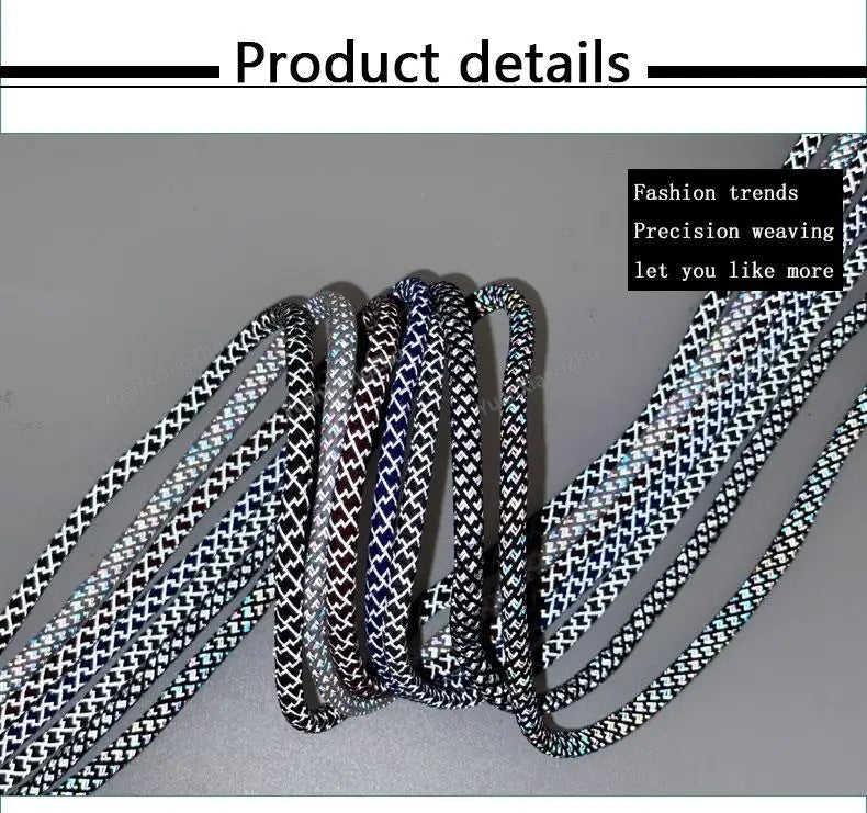 Rainbow Reflective Shoelaces Quality Sneakers Shoelaces Round Laces for Shoes Diameter 0.4cm 100/120/140/160cm 1Pair Shoestrings