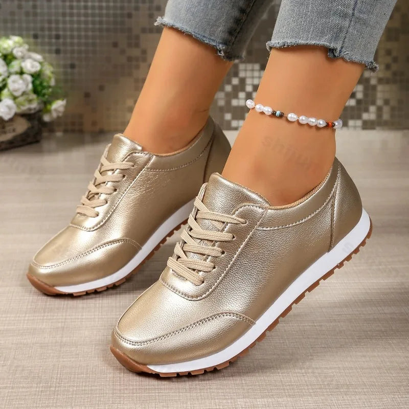 Fashion Low Top Casual Sports Single Shoes for Women's 2025 Autumn Versatile Comfortable Non Slip Wedge Heel Vulcanize Sneakers