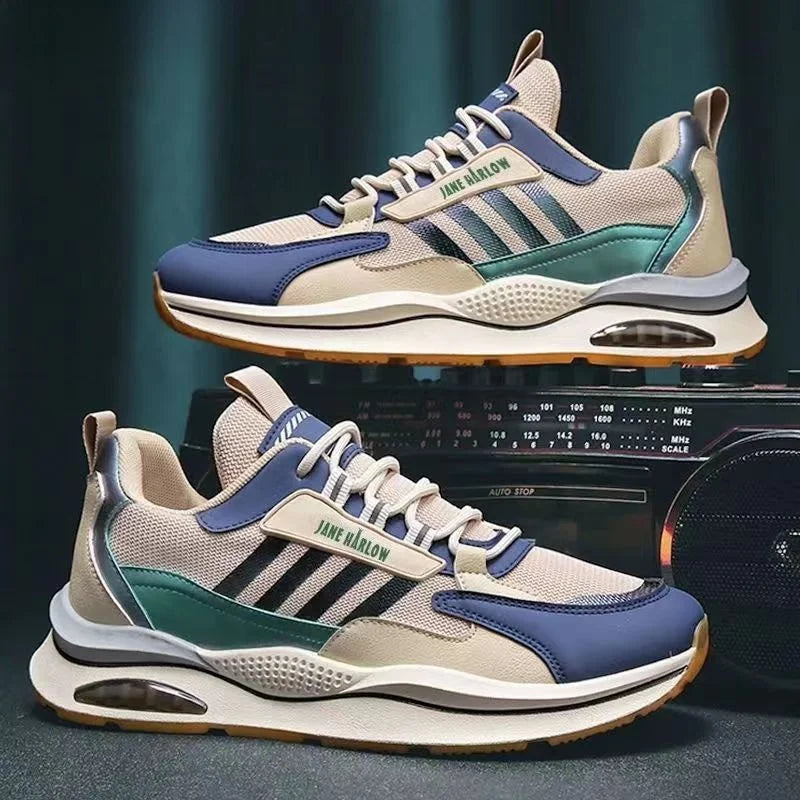Breathable Mesh Sports Shoes Korean Fashion Trend Travel Running Shoes Casual Men's Sneakers Flat Heel Cross Buckle Design