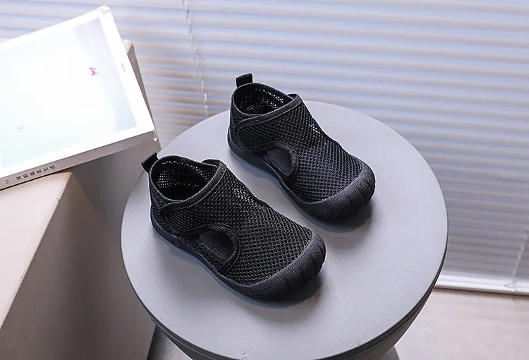 Kids Summer Sandals Air Mesh Sporty Leisure Boys Girls Casual Shoes Hook-loop Non-slip Black White Children Sneakers 21-30