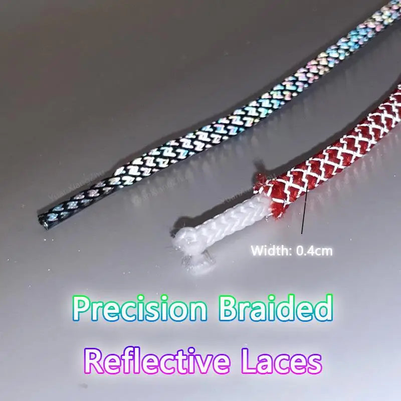 Rainbow Reflective Shoelaces Quality Sneakers Shoelaces Round Laces for Shoes Diameter 0.4cm 100/120/140/160cm 1Pair Shoestrings