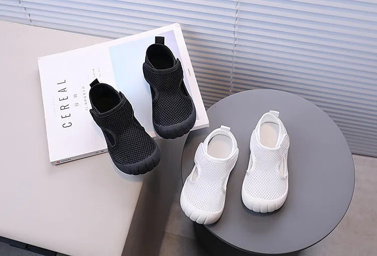 Kids Summer Sandals Air Mesh Sporty Leisure Boys Girls Casual Shoes Hook-loop Non-slip Black White Children Sneakers 21-30