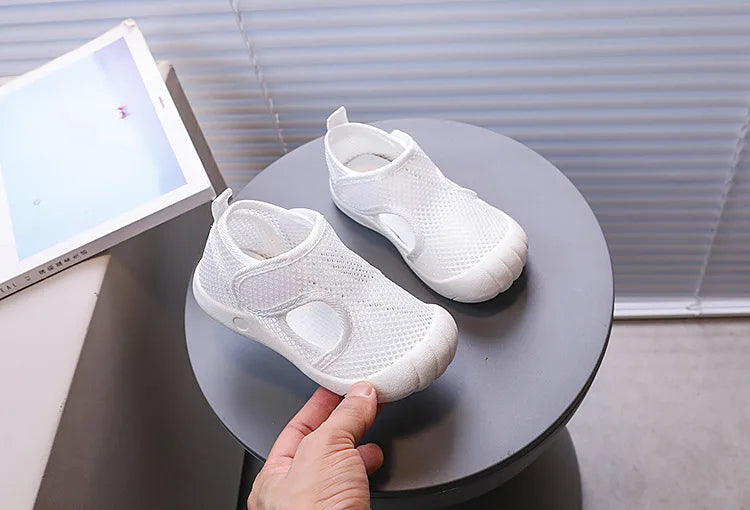 Kids Summer Sandals Air Mesh Sporty Leisure Boys Girls Casual Shoes Hook-loop Non-slip Black White Children Sneakers 21-30