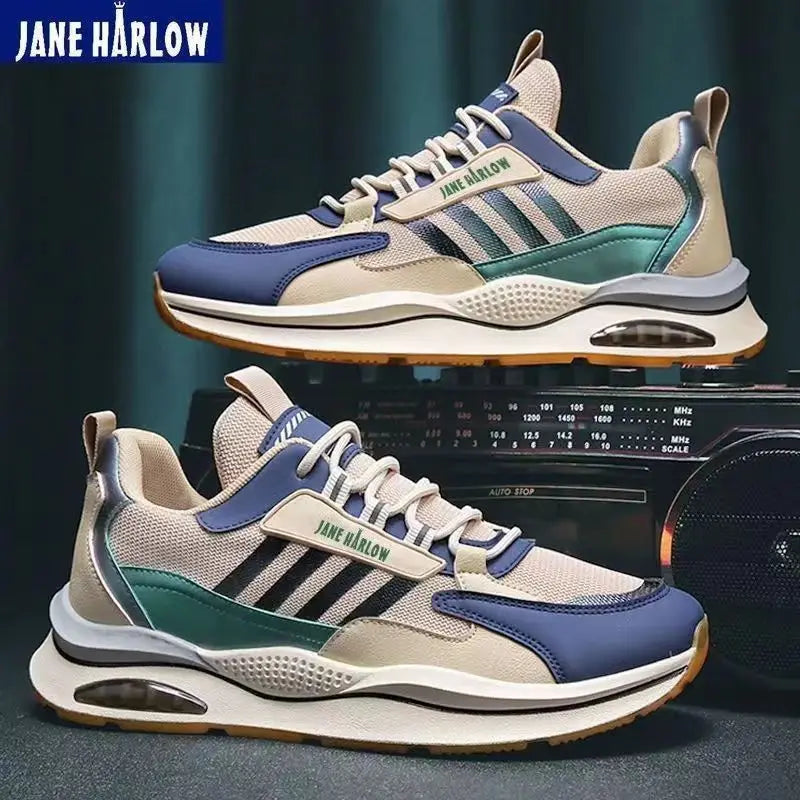 Breathable Mesh Sports Shoes Korean Fashion Trend Travel Running Shoes Casual Men's Sneakers Flat Heel Cross Buckle Design