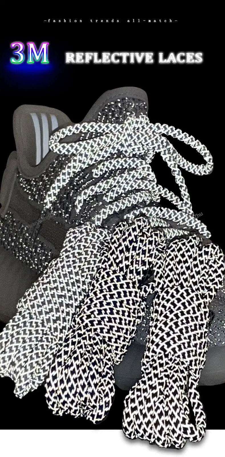 Rainbow Reflective Shoelaces Quality Sneakers Shoelaces Round Laces for Shoes Diameter 0.4cm 100/120/140/160cm 1Pair Shoestrings