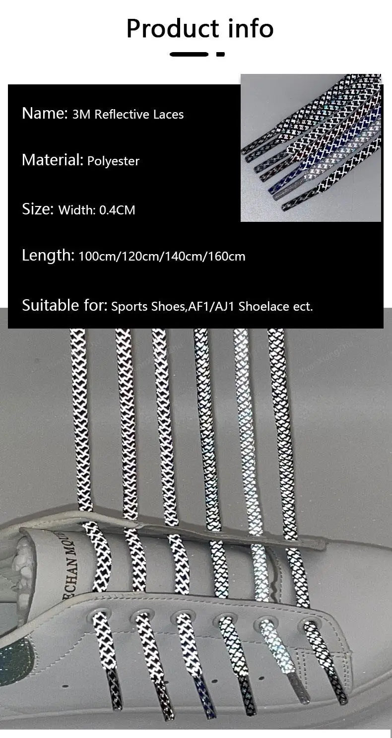 Rainbow Reflective Shoelaces Quality Sneakers Shoelaces Round Laces for Shoes Diameter 0.4cm 100/120/140/160cm 1Pair Shoestrings