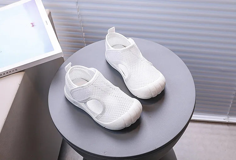Kids Summer Sandals Air Mesh Sporty Leisure Boys Girls Casual Shoes Hook-loop Non-slip Black White Children Sneakers 21-30