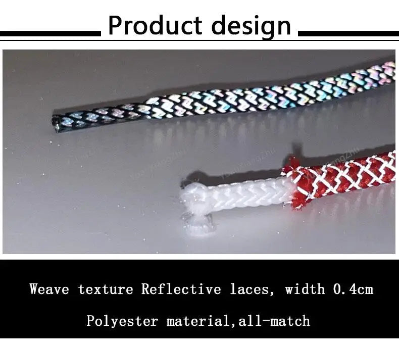Rainbow Reflective Shoelaces Quality Sneakers Shoelaces Round Laces for Shoes Diameter 0.4cm 100/120/140/160cm 1Pair Shoestrings